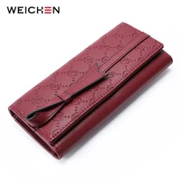 weichen designer bow long women wallets pu leather big capacity clutch cell phone pocket zipper coin purse trifold female wallet