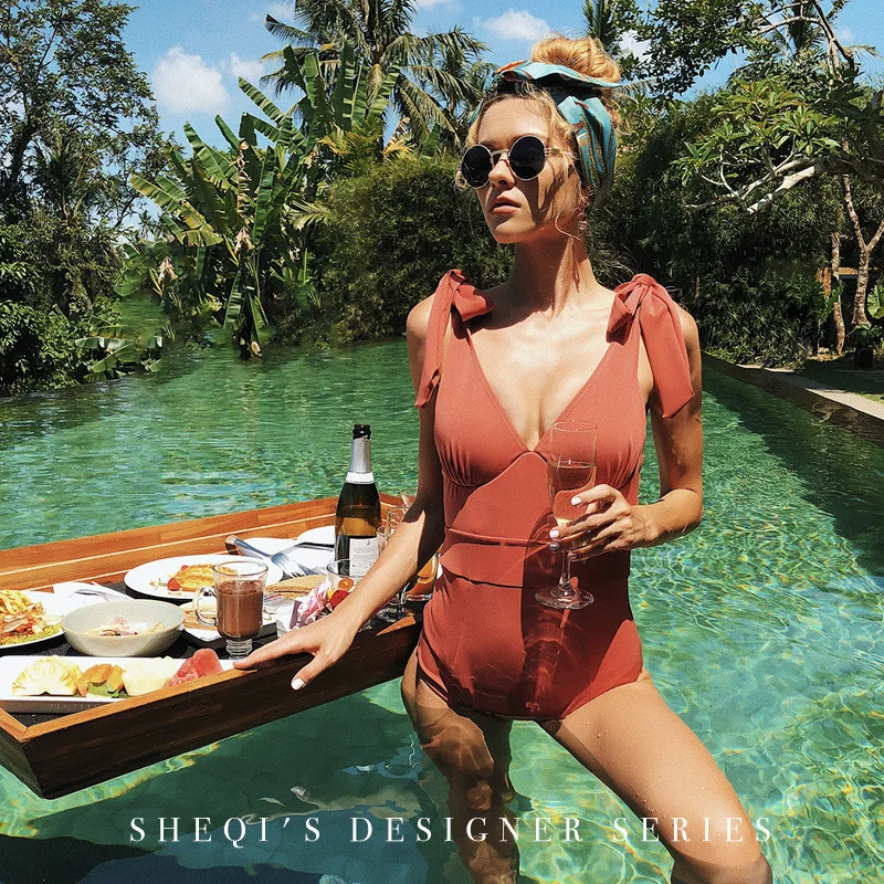 

May Women Beach Plus Size Bathing Suit Large Swimsuit Fashion Korean Korea Female One Piece Sexy Push Up 2021 New Ins Web Solid