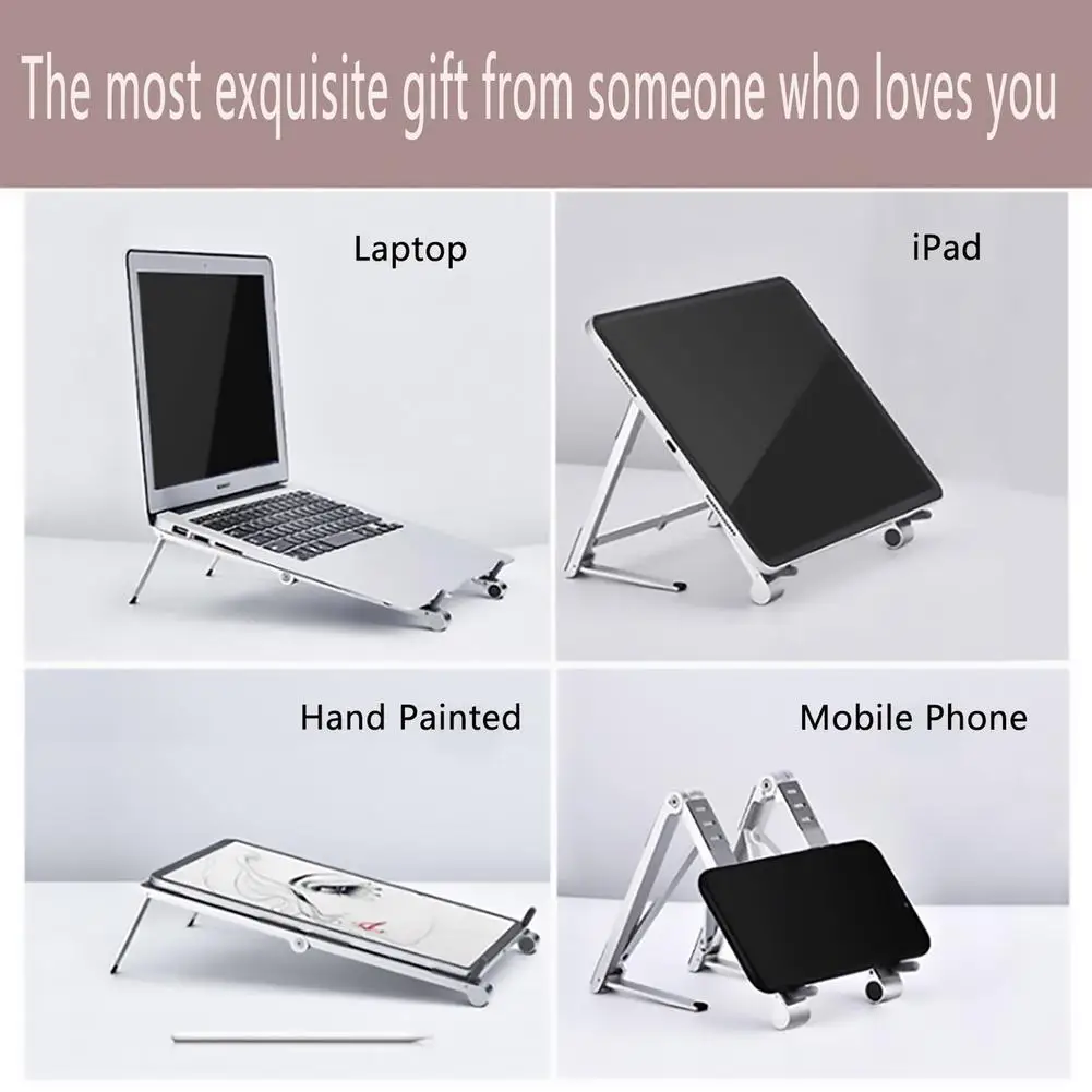 nbdzj 3 in 1 mini folding laptop stand for mobile phone tablet stand aluminum alloy adjustable non slip notebook bracket for mac free global shipping