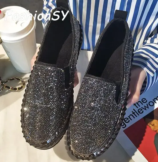 Новинка Лоферы Женская обувь Цвет Серебристый со стразами Повседневная на