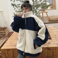 winter plus velvet thicken long sleeved splicing solid women korean loose lamb wool sweater female coat oversize clothes vintage