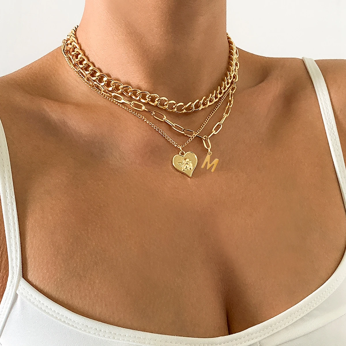 

TAUAM Fashion Big Heart Dainty Initial Necklace Gold Color Letter Name Choker Necklace For Women Pendant Jewelry Gift