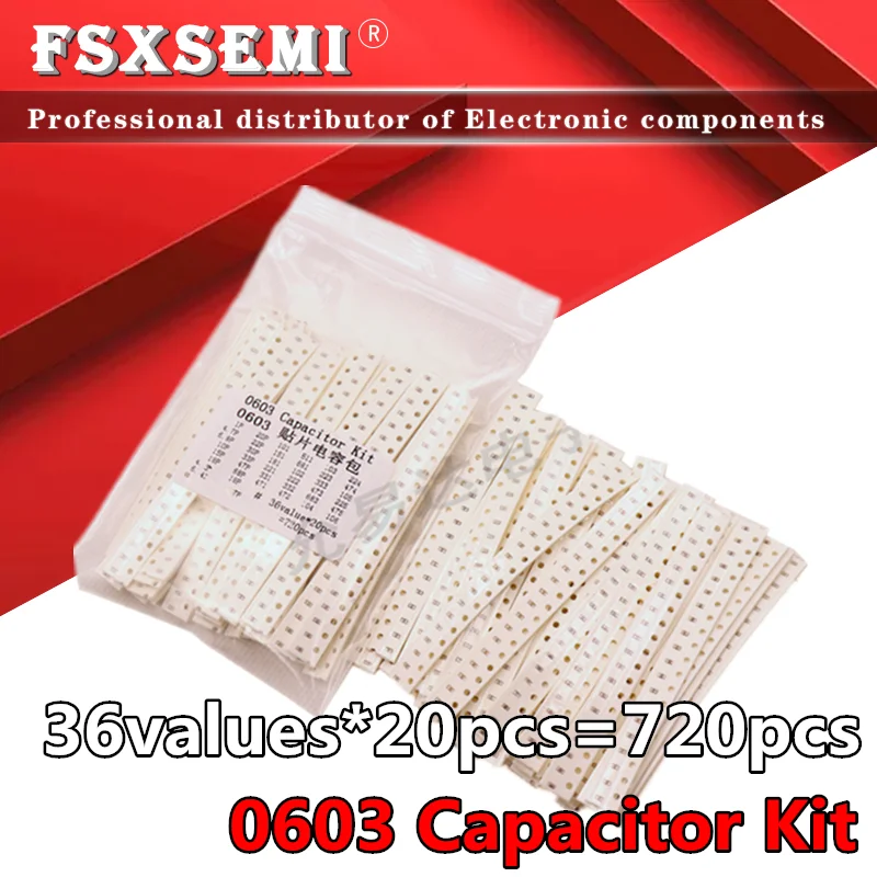 36 значений X 20 шт. = 720 1pF ~ 10 мкФ 0603 SMD конденсатор Ассорти Комплект конденсаторов