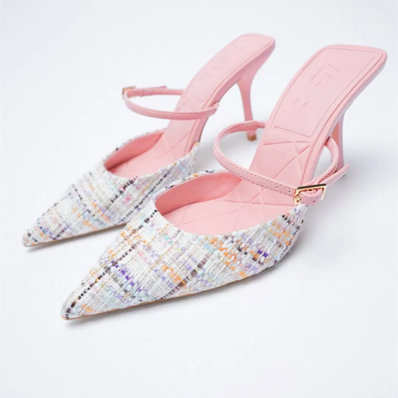 

2021 Summer New women's Shoes Pointed Stiletto Heel Sandals Pink Muller High Heel Women's Closed-toe Sandals