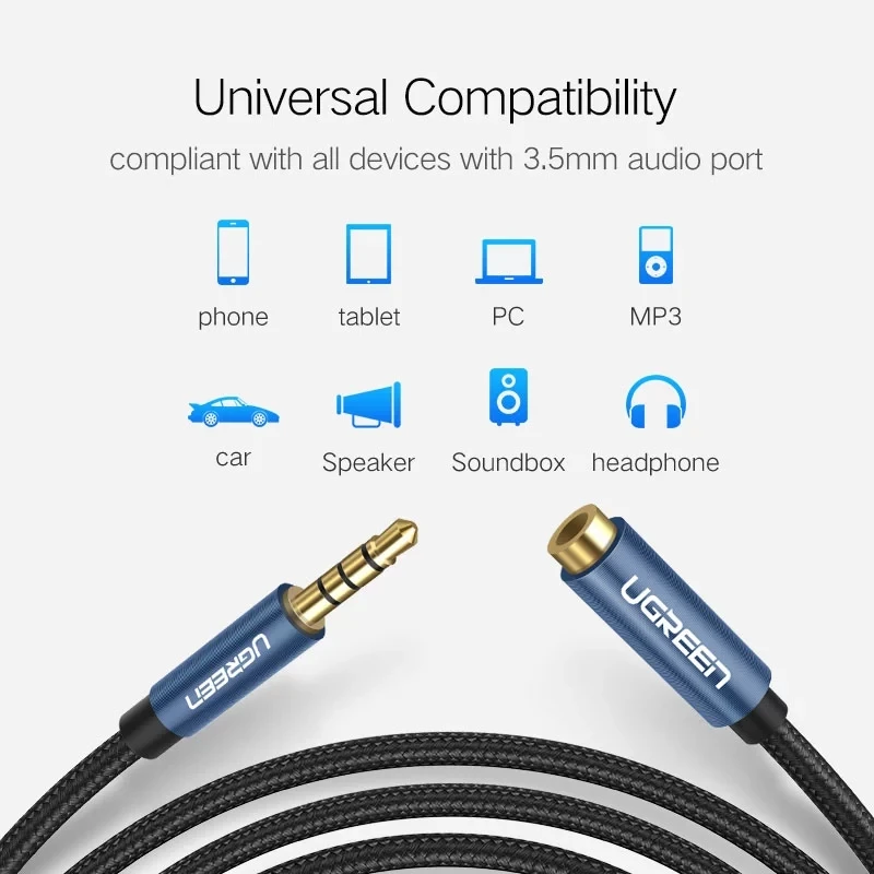 

Ugreen 3.5mm Audio Extension Cable Jack 3.5 Male to Female Earphone Extender Cable for Huawei P40 pro Stereo 3.5mm Jack Aux Wire
