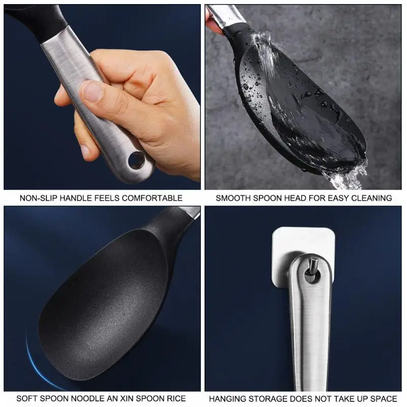 Ложка для риса из нержавеющей стали прочная нескользящая силиконовая ложка с