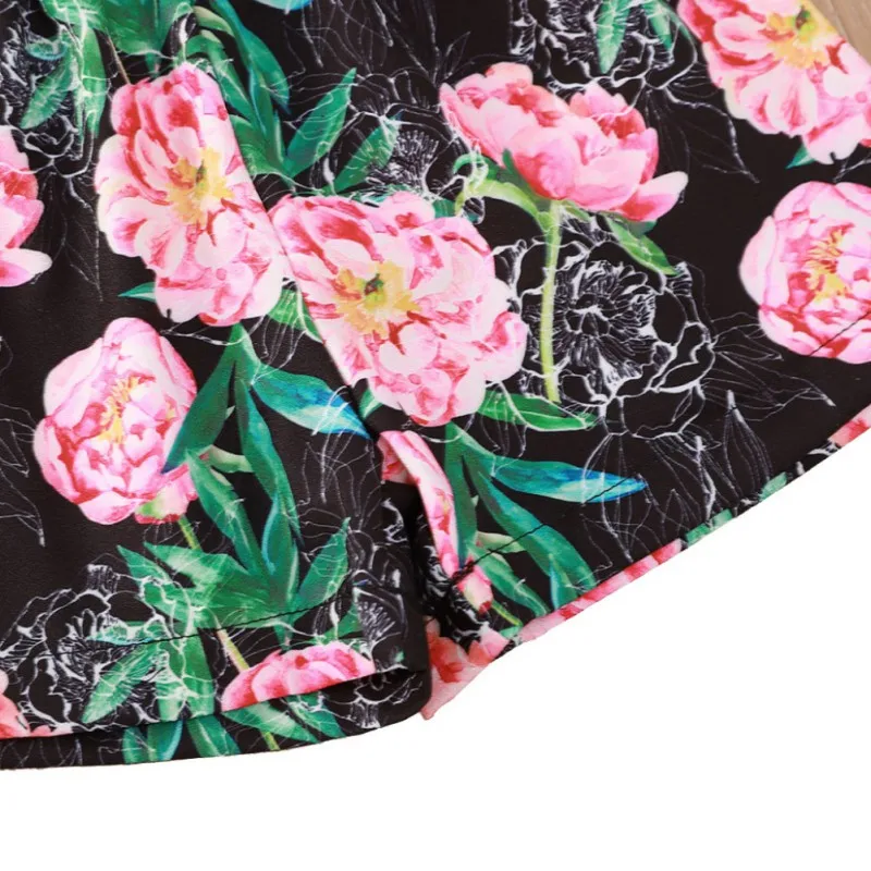 

2Pcs/Set Girls Sling Foral Print Tops + Short Pant Outfits Summer Children Sleeveless Square Collar Blouse Casual Clothes Suits