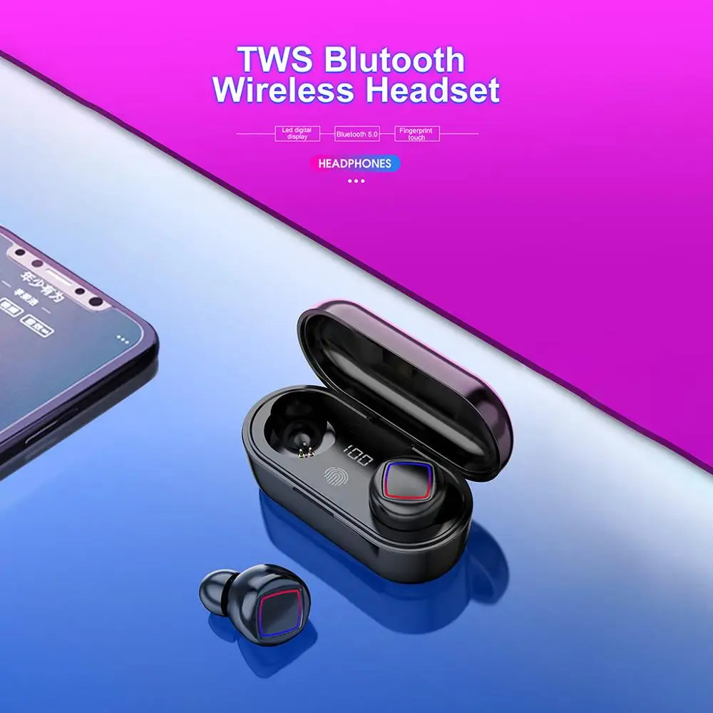 Bluetooth V5.0 сенсорные настоящие беспроводные наушники HiFi стерео сканер отпечатков