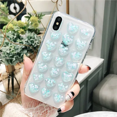 Sky Blue Модный сверкающий Блестящий силиконовый чехол с сердечками для iPhone 7 8 XR XS Max 6 6s Plus 5 SE задняя крышка 3D Love блестки мягкий чехол - Цвет: Sky Blue