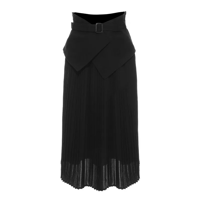 

2021 Spring New Pleated Women Long Skirts Patchwork Fake Two Piece Mujer Faldas Korean Fashion A-line Design Clothing 13A080