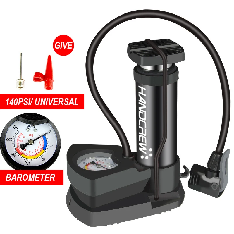 Насос велосипедный портативный из алюминиевого сплава с манометром и педалью 140