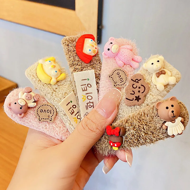 3 шт./компл. новые милые плюшевые заколки для волос с мультяшным рисунком девочек