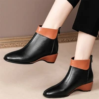 us size 4 us size 10 women genuine leather cuban med heels ankle boots female high top square toe party pumps shoes casual shoes