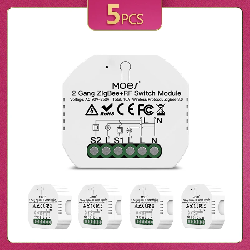 

Модуль переключателя света 104BZ, Tuya + RF, 2 комплекта, встроенный Радиочастотный пульт дистанционного управления, для Alexa, Google Home