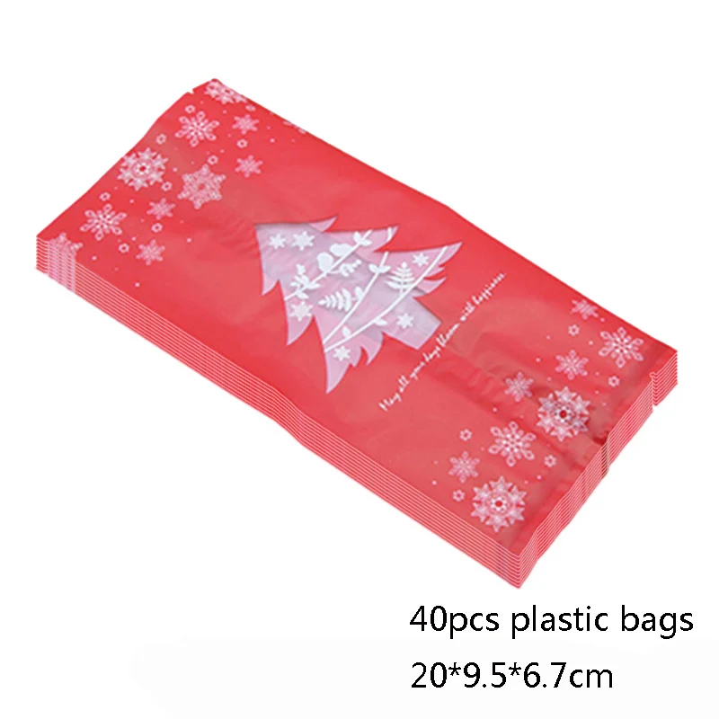 40pcs plastic bags Рождественская коробка для конфет на день рождения украшения для печенья Подарочная коробка Рождественский Декор для дома упаковочные коробки Navida Natal Декор - Цвет: 40pcs plastic bags