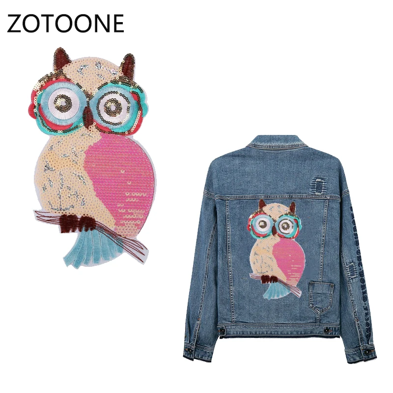 

ZOTOONE Cartoon Cute Owl Patches Sew on Large Sequin Patches for Clothing Applique Stripe on Clothes Embroidery Patch Appliques