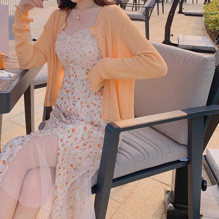 Платье для женщин Летняя блузка для женщин с круглым вырезом на горле с пышными рукавами, короткой рубашкой и подтяжками с цветочным принтом.