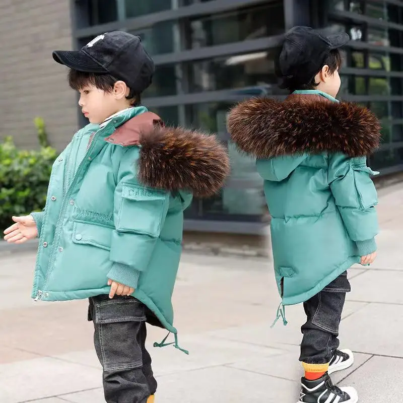 

High quality Boys and Girls BIG Real Fur Hoode Down Coat Jacket for CHildren Fashion style outwear