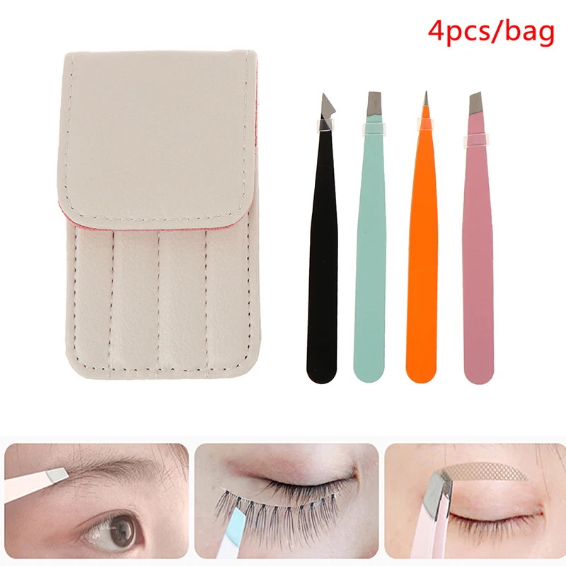 

4Pcs/bag Eyebrow Tweezers Stainless Steel Point Slant Flat Tip Removal Makeup
