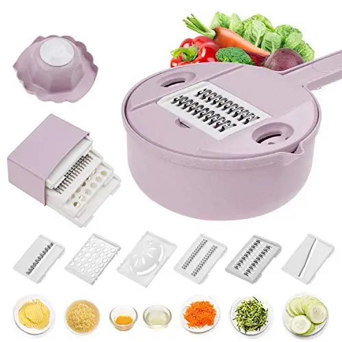 purple 12-piece set Мандолиновая овощерезка, измельчитель, овощерезка, терка, круглая, кухонная, многофункциональная терка, фруктовая Овощечистка, промывка, протекающая раковина - Цвет: purple 12-piece set