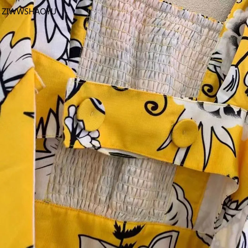 

ZIWWSHAOYU 2021 Fashion Women Summer Elegant Women Long Dress Square Collar Sexy Slim Backless Floral Print Thin A-Line Dresses