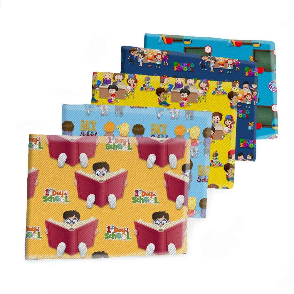 Ткань из полиэстера и хлопка с принтом назад в школу | Дом сад