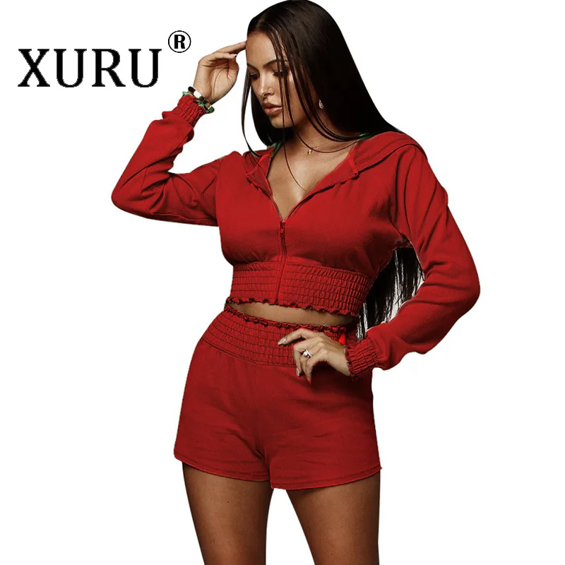 

XURU осенний новый женский комбинезон из двух частей с капюшоном, повседневный комбинезон, костюм