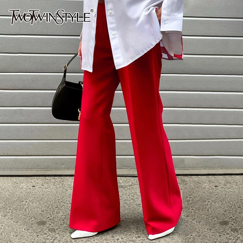 

TWOTWINSTYLE Solid Loose Casual Pant For Women High Waist Full Length Minimalist Wide Leg Pants Female Clothing 2021 New Stylish