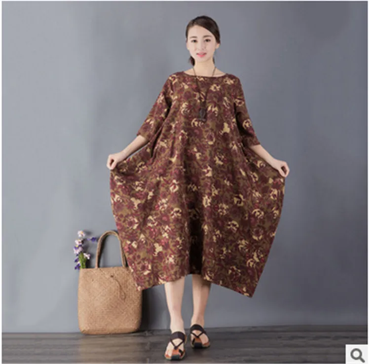 

Top brand Cotton and Retro Linen Loose Large Size Dress high quality
