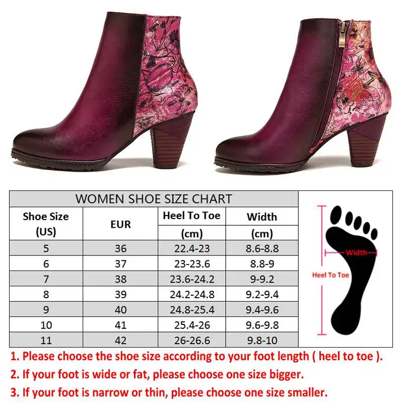 SOCOFY Retro Stitching Boots Printed Flowers Pattern Zipper Comfortable High Heel Ankle Elegant Ladies Shoes Women 2020 | Обувь