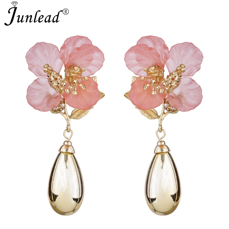 Junlead, новая мода ZA, корейский дизайн, полимерные акриловые серьги, розовый цветок, серьги для женщин, ювелирные аксессуары - Окраска металла: 1