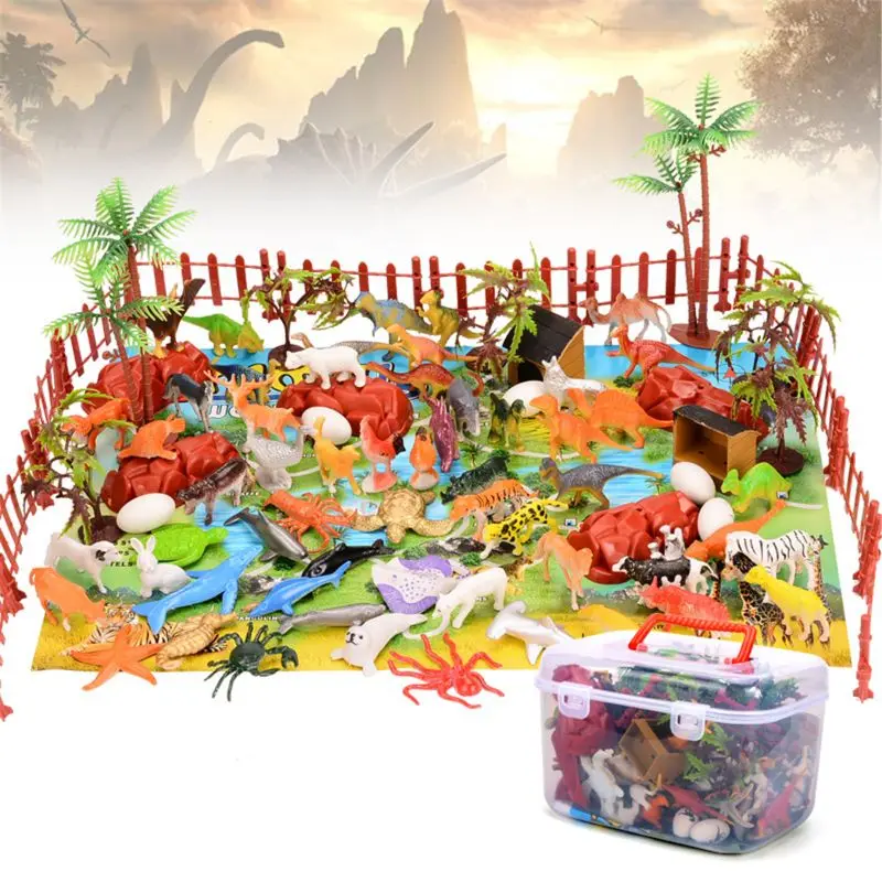 

90pcs Dinosaur Toy Figure Activity Play Mat & Trees Realistic Dinosaur Playset