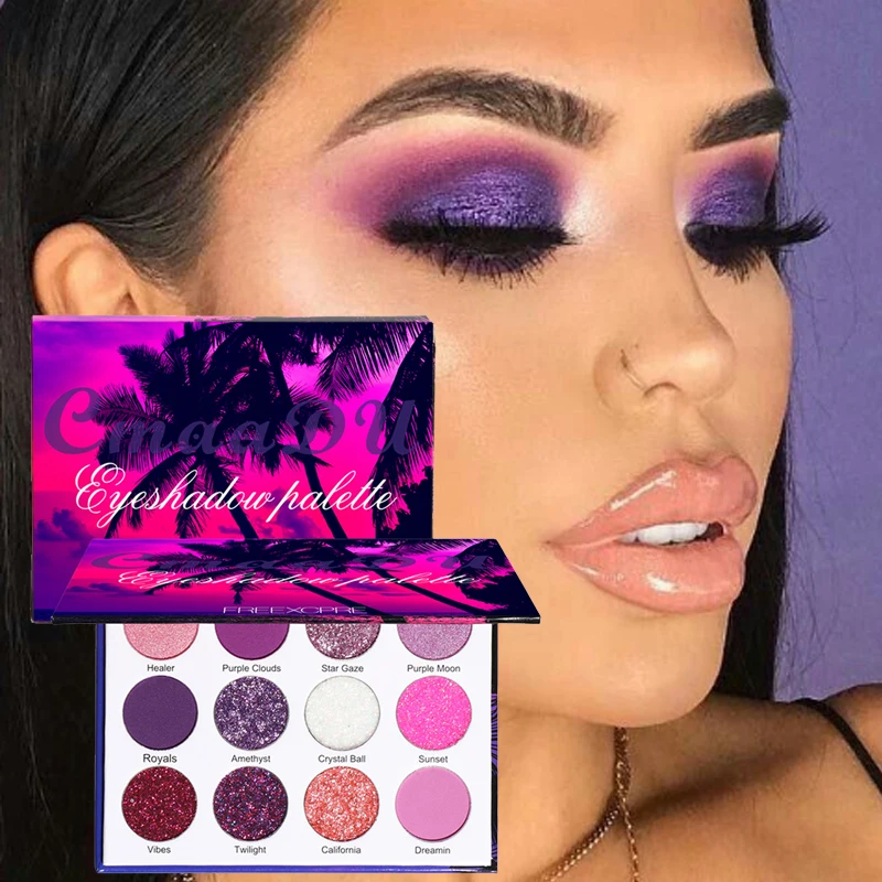 12 Цветов Пурпурные неоновые пигменты матовой палетки теней для глаз Рождественский блестящий макияж Палетка теней для глаз.