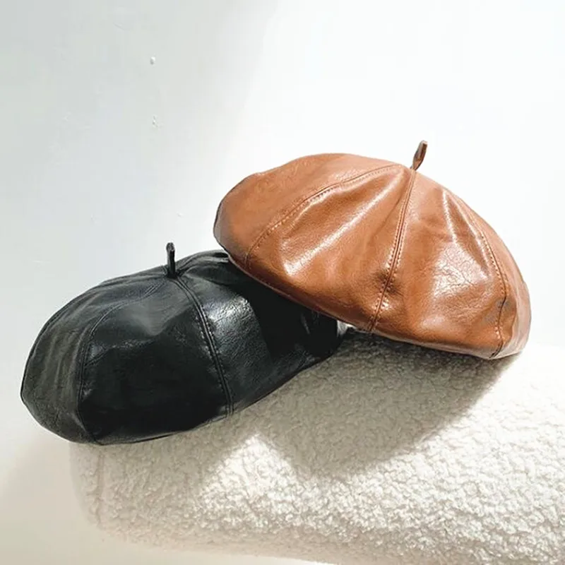 

Берет женский из искусственной кожи, зимний, однотонный, повседневный