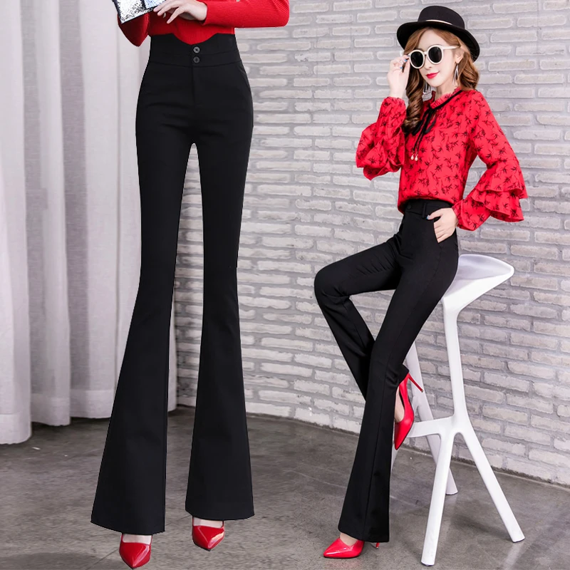 Брюки женские осенне зимние черные повседневные с высокой талией|Брюки| |