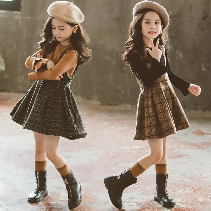 

Костюм с юбкой, новинка 2021, осенне-зимнее платье, модная детская юбка в иностранном стиле для средней школы 77