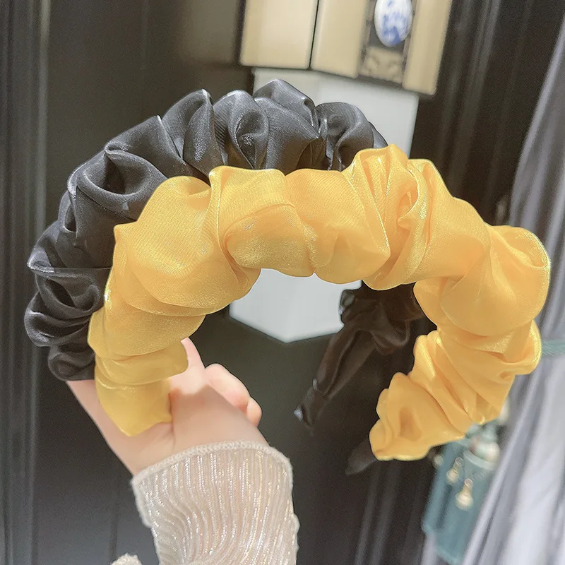 

Korean New Fashion Pleated Solid Color Headband Hair Hoop for Womens Girl Net Yarn Broadside Wash Face Wild Hair Band Headdress