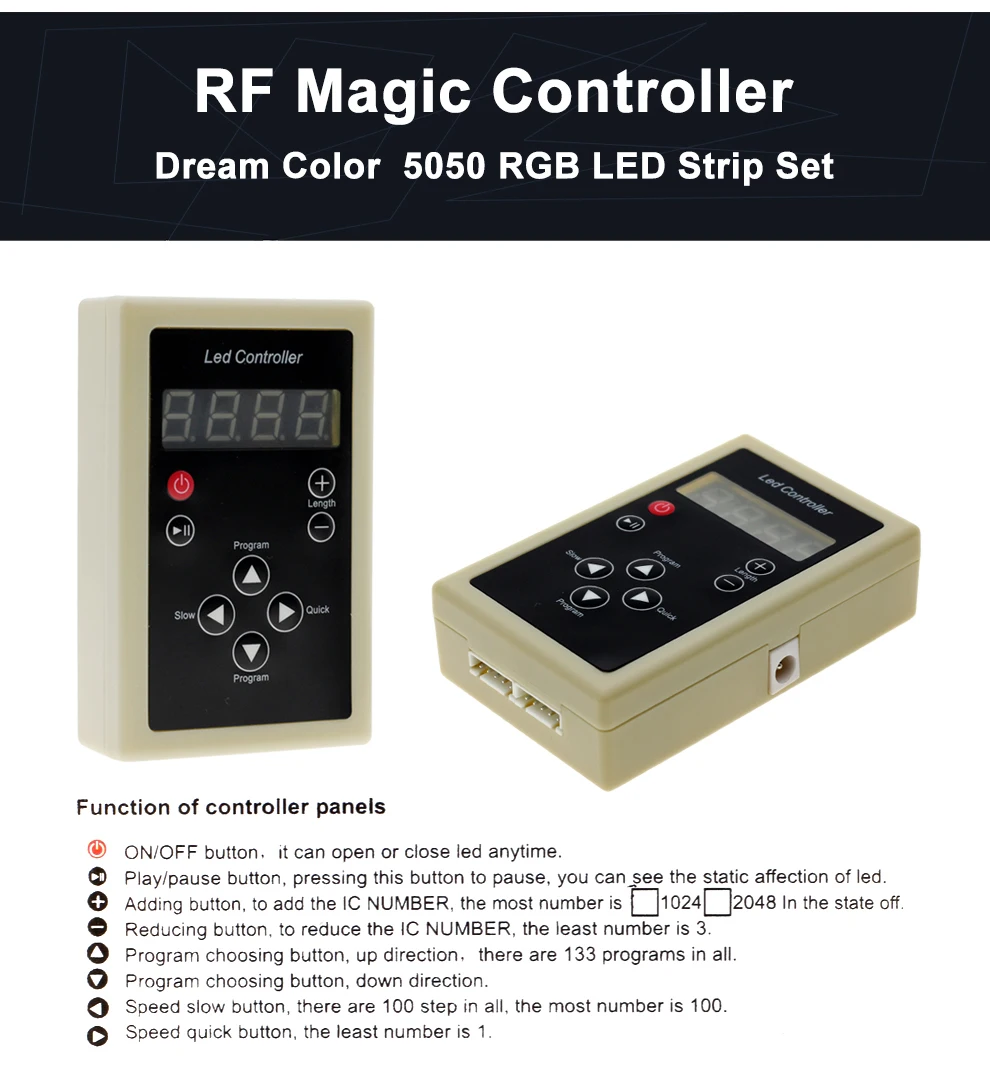 1903 IC Dream цветная светодиодная лента 5050 цифровая RGB водонепроницаемая лампа дневного света 5 м+ 133 программа RF пульт дистанционного управления+ адаптер Праздничные огни