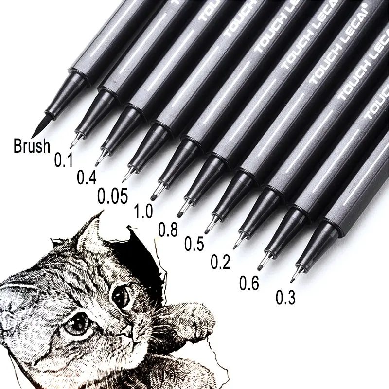 10Pcs Set Art Marker Fineliner Pen Brush 0.1 0.2 0.3 Black Ink Pigment Liner Micron Tip For Manga Comics Drawing Sketch Drafting