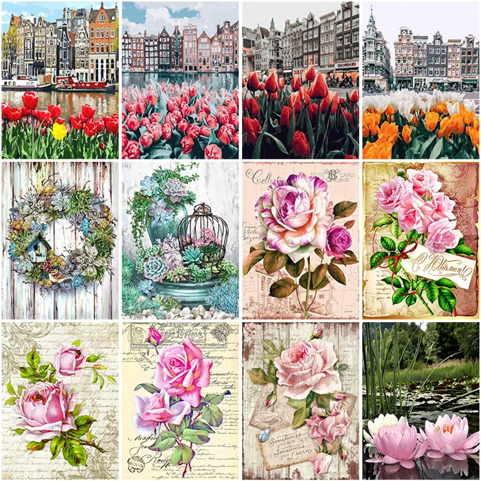 

5d Diamond Painting Flower Landscape Diamond Mosaic Full Square Display Diamond Embroidery Rhinestone Picture Decoration Home
