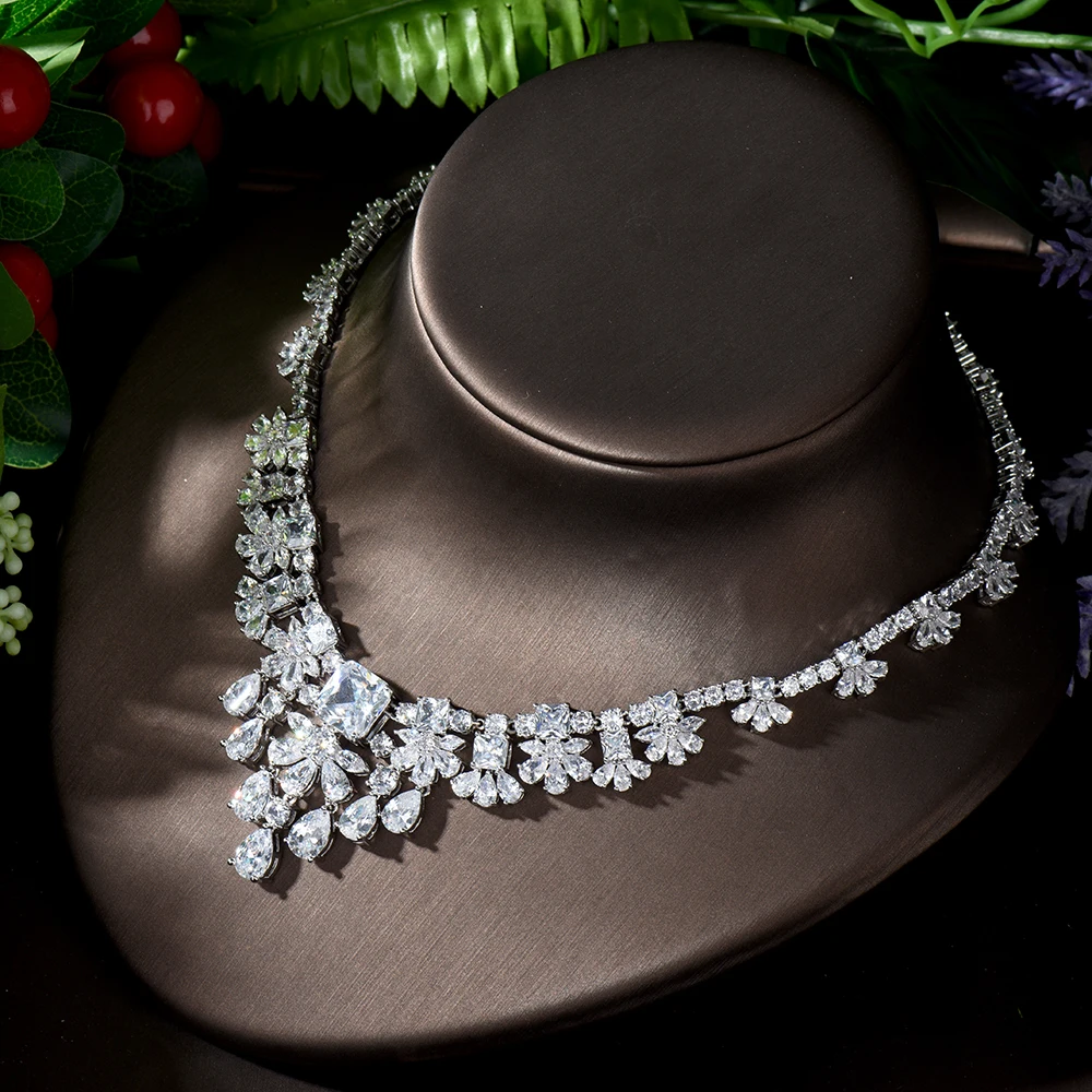 HIBRIDE серьги ожерелья с белыми фианитами в форме капли воды 2 шт. свадебные