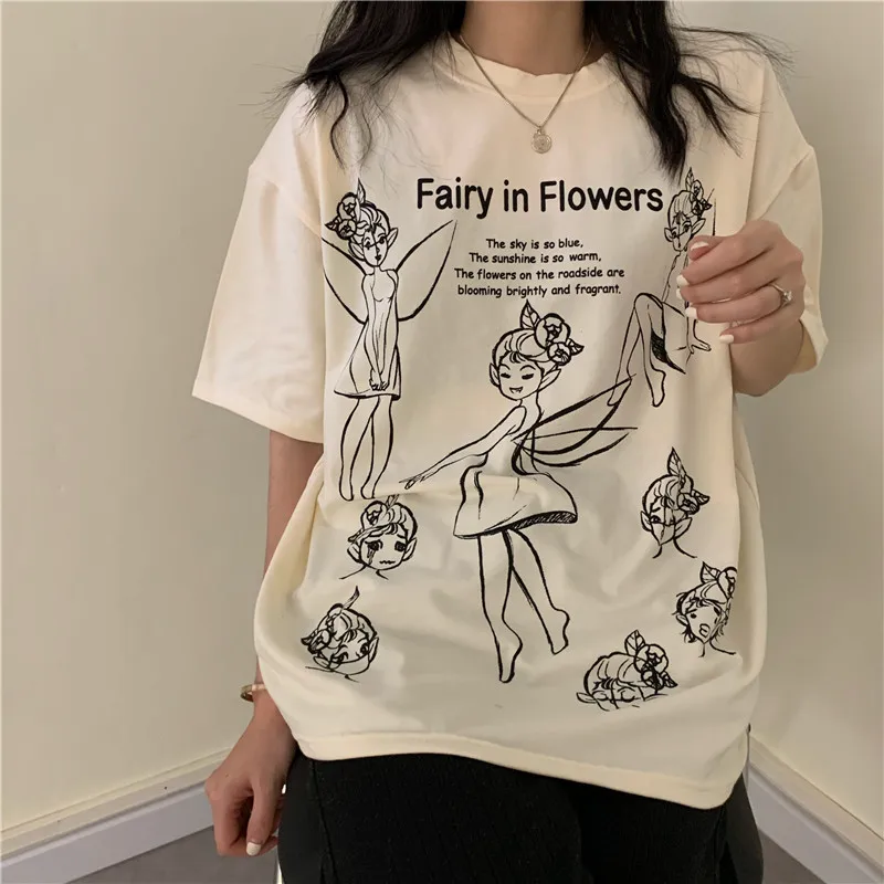 

Ulzzang Japanese Kawaii Cartoon Print Tshirt Schoolgirl Summer Tops 2020 Korean Sweet Style Loose Short Sleeve T-shirt Women