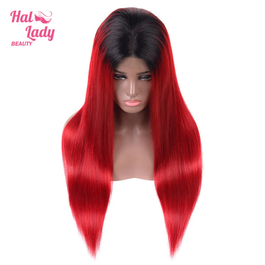 Halo Lady Beauty 13x4 T1B/99J 1B/27 красные укорененные кружевные передние парики бразильские