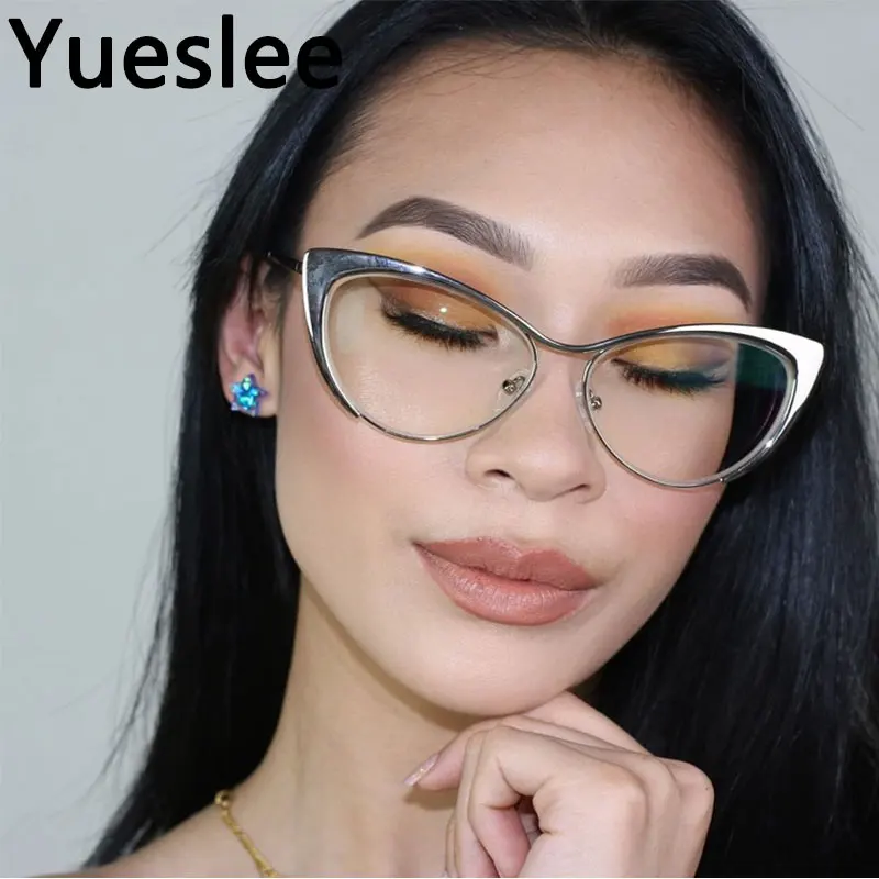 

47468 Popular Women Silver Gold Multi Colors Cat Eye Optical Metal Spring Hinge Eyeglass Frame Fashion Computer Eyeglasses