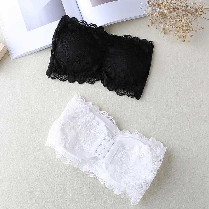 

1pc Fashion Summer Womens Floral Lace Bandeau Seamless Bandeau Wire Free 4-Hook Bralette Strapless Tube Top Free Shipping