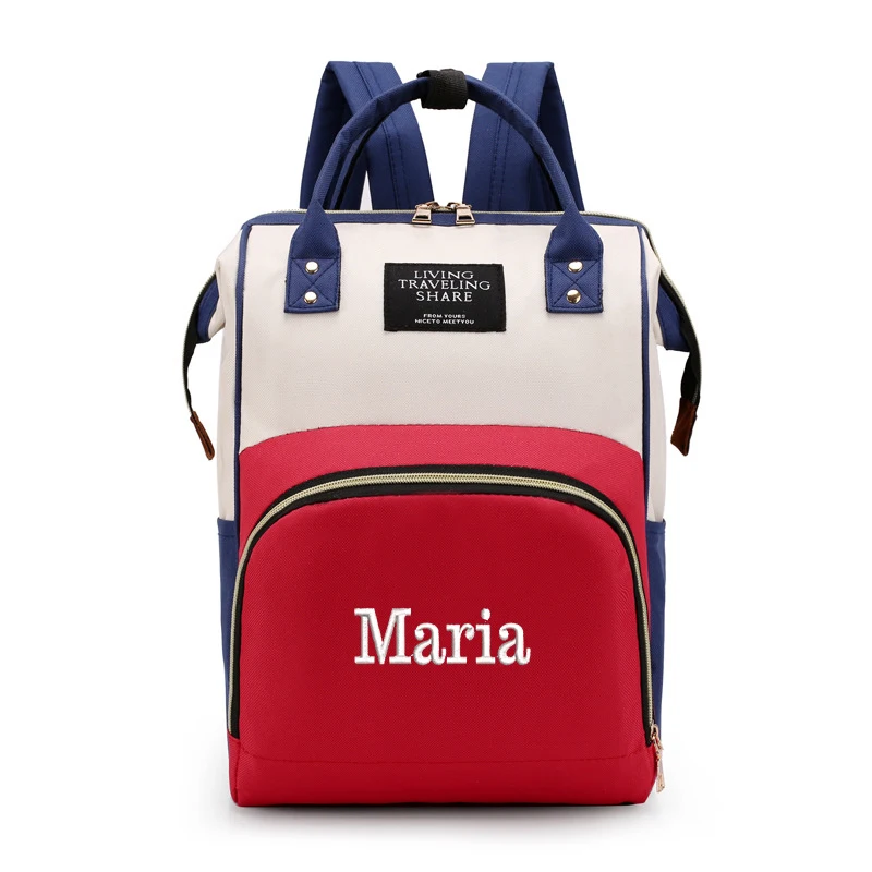 

Embroidered Name Large Capacity Mommy Bag, Hand-held Shoulder Multi-functional Backpack Customized LOGO Baby Bag
