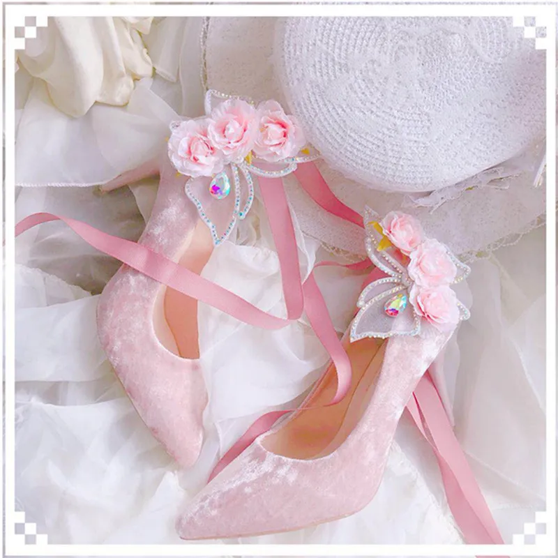 lolita shoes red wind butterfly velvet women's stiletto high heels single straps 2020 spring and summer pointed | Тематическая