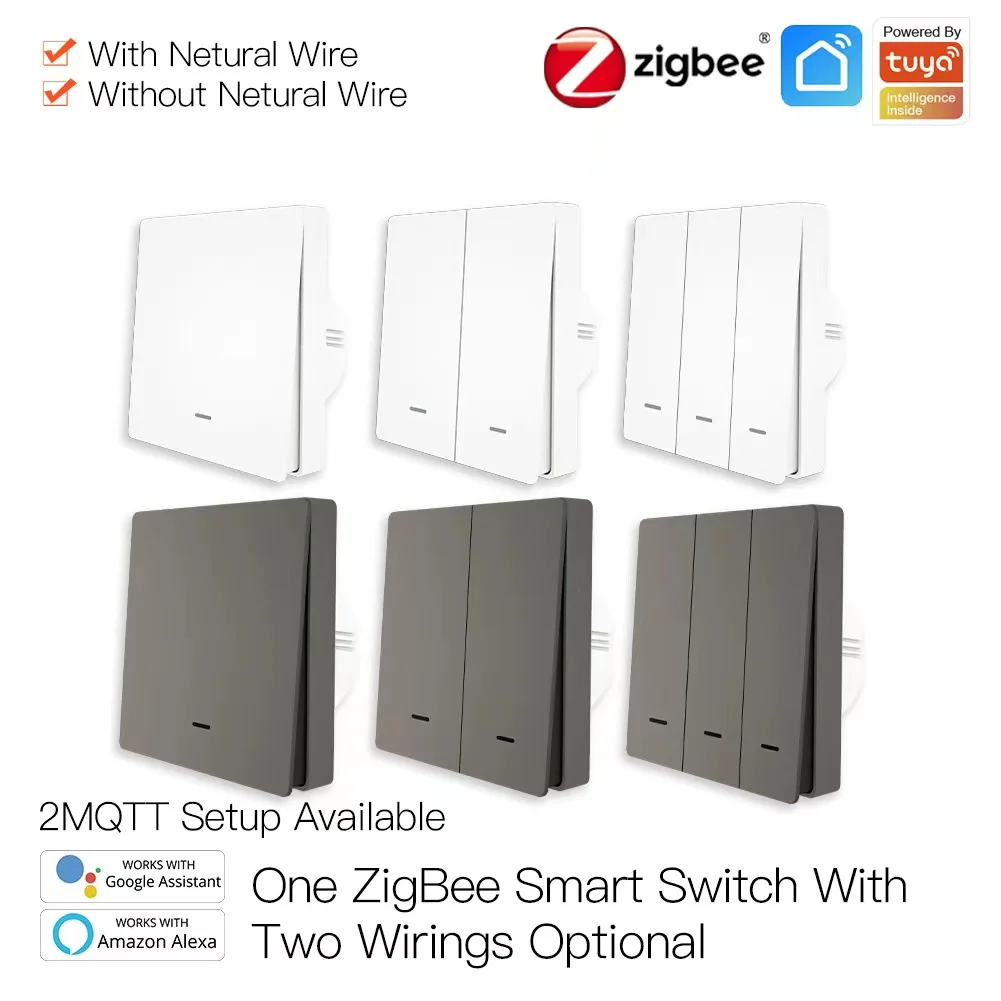 

Умный выключатель света Tuya ZigBee, выключатель без нейтрального провода, с дистанционным управлением через приложение SmartLife, поддержка Alexa Google ...