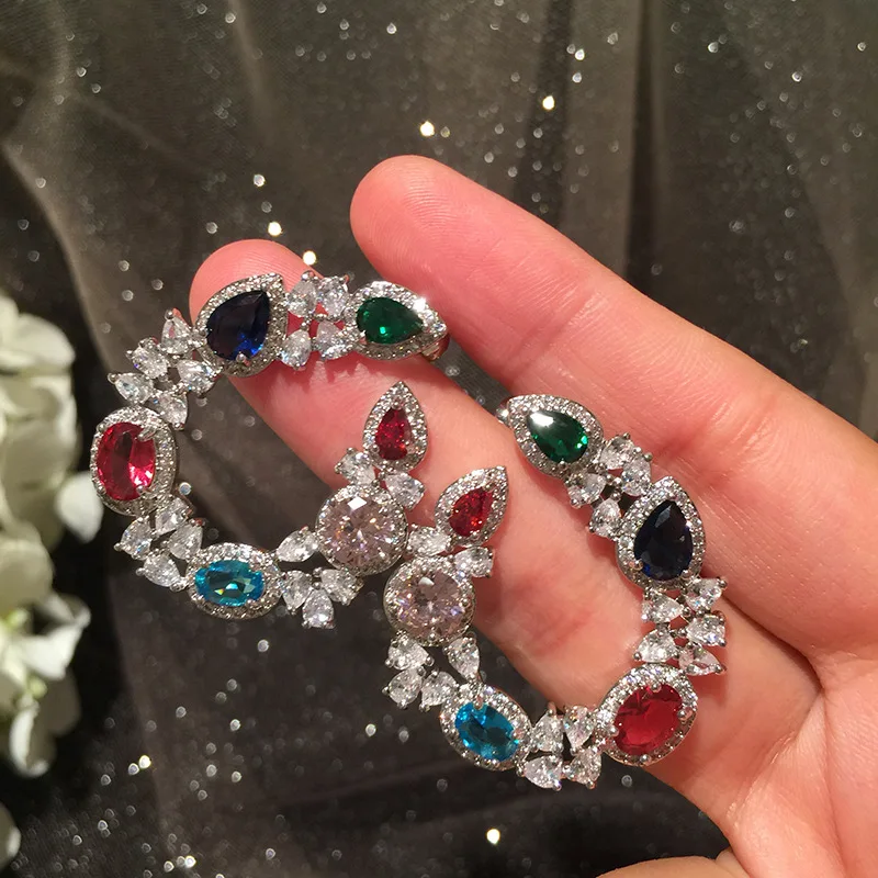 

Цветные Цветочные круглые серьги-гвоздики для женщин, циркониевые темпераментные серьги, свадебные украшения, подарки