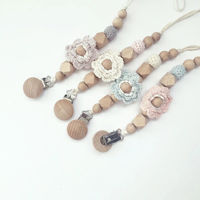 

Baby Teething Soother Clip Crochet Beads Pacifier Chain Cotton Woven Flower DIY Dummy Nipple Holder Leash Strap